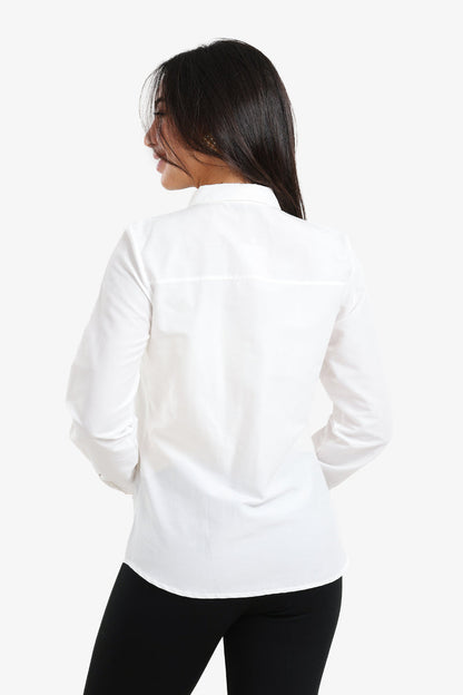 Cotton Blend Solid Basic Regular Shirt – White