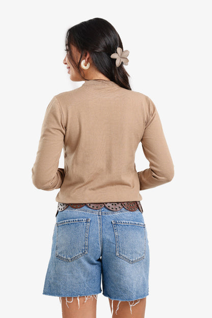 Polyamide Crew Neck Pullover – Beige