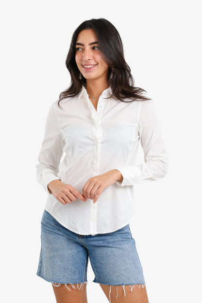 Cotton Asymmetrical Short Hem Shirt – White