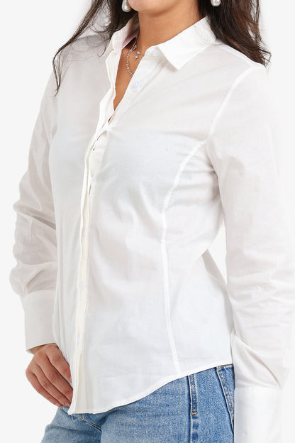 Cotton Asymmetrical Short Hem Shirt – White