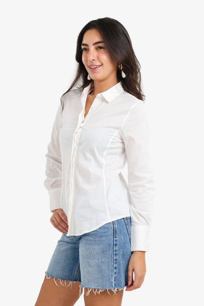 Cotton Asymmetrical Short Hem Shirt – White