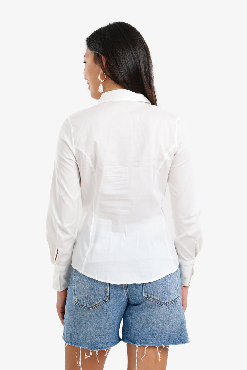 Cotton Asymmetrical Short Hem Shirt – White