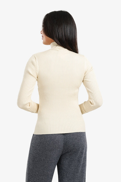 Polyamide Ribbed Turtleneck Pullover – Off White