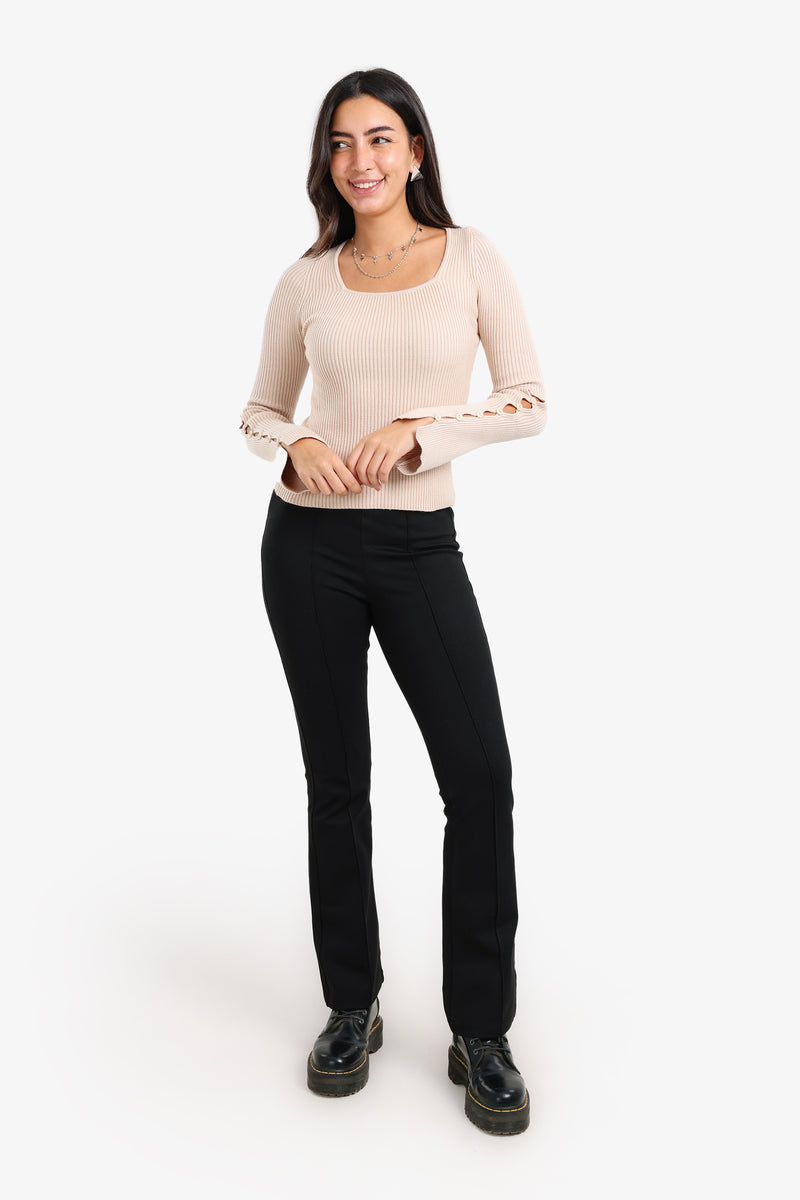 Viscose Square-Neck Pullover – Beige