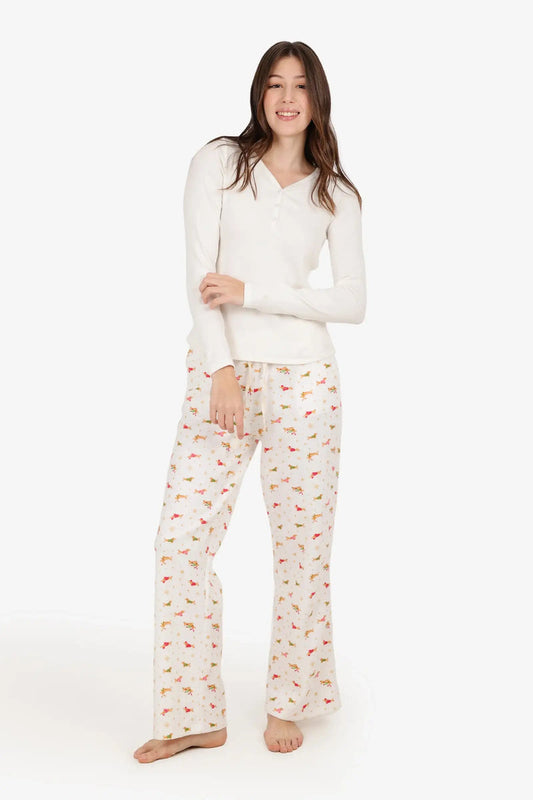 Cotton & Polyester Printed Pajama Set – White