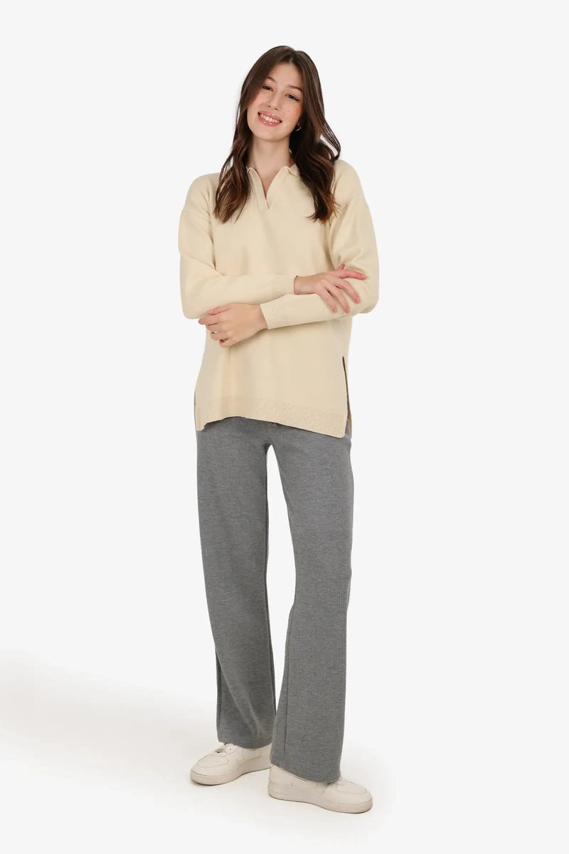 Polyamide Blend Solid Pullover –Beige