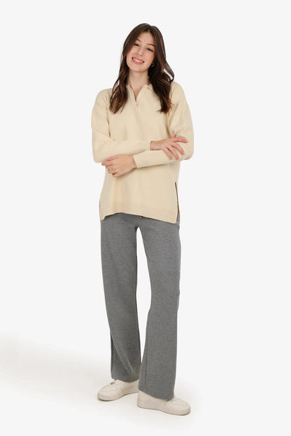Polyamide Blend Solid Pullover –Beige