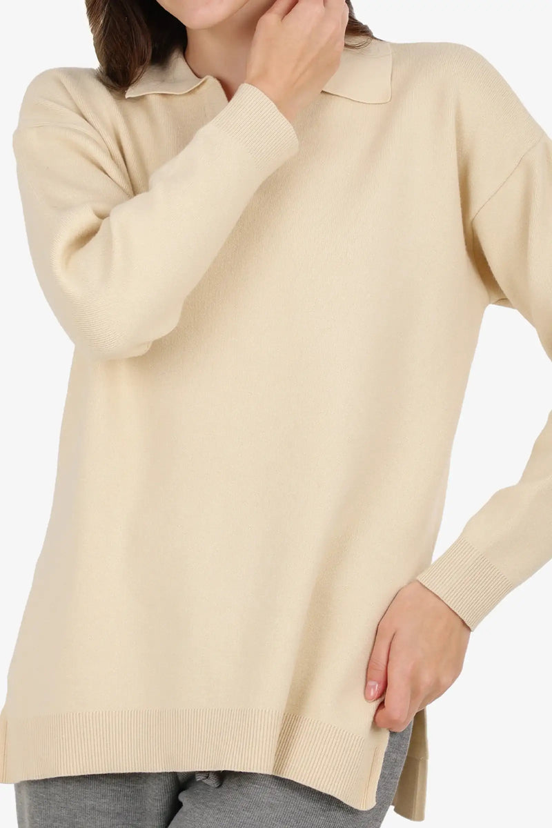 Polyamide Blend Solid Pullover –Beige