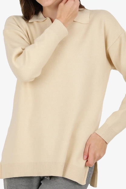 Polyamide Blend Solid Pullover –Beige