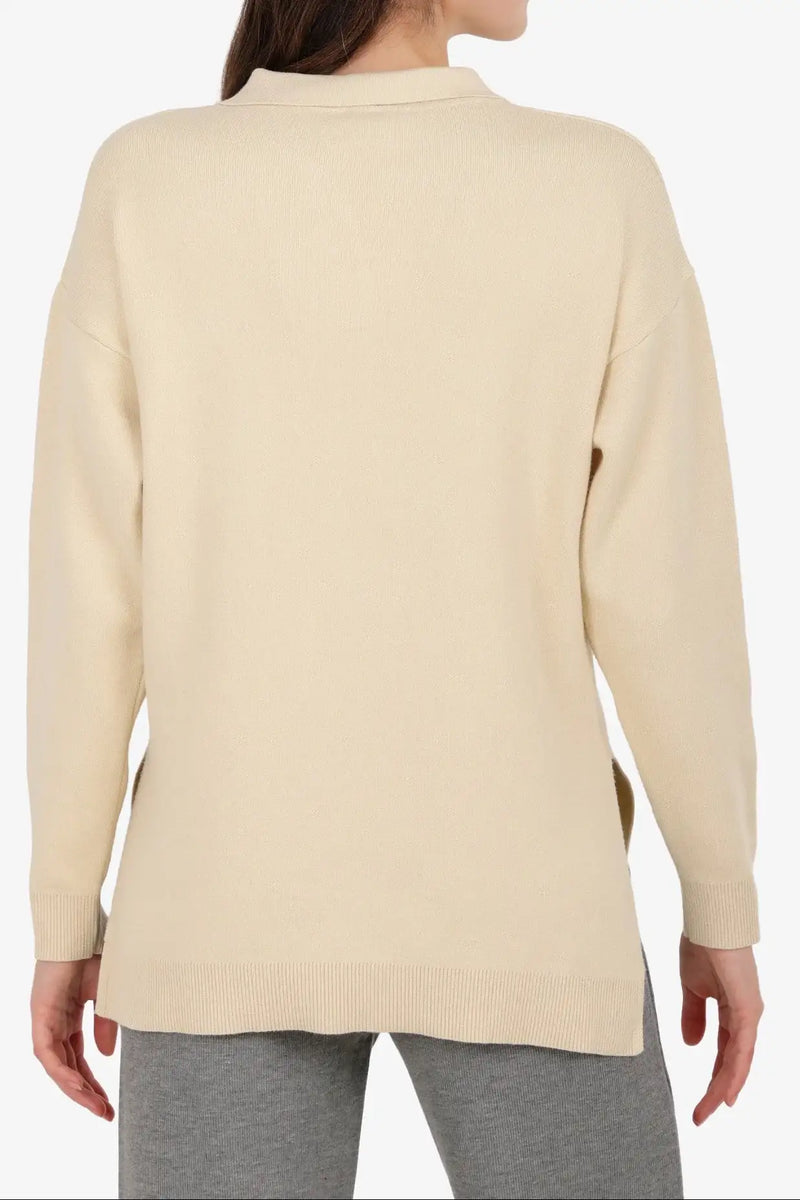 Polyamide Blend Solid Pullover –Beige