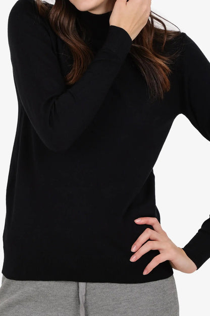 Acrylic Solid High Neck Pullover – Black