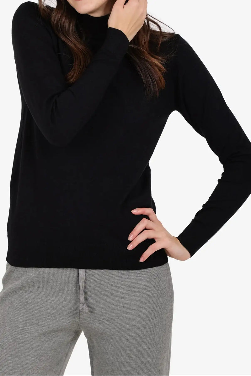 Acrylic Solid High Neck Pullover – Black