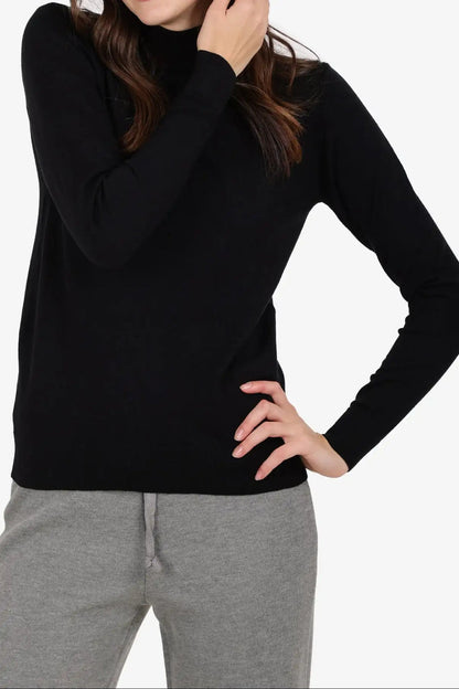Acrylic Solid High Neck Pullover – Black