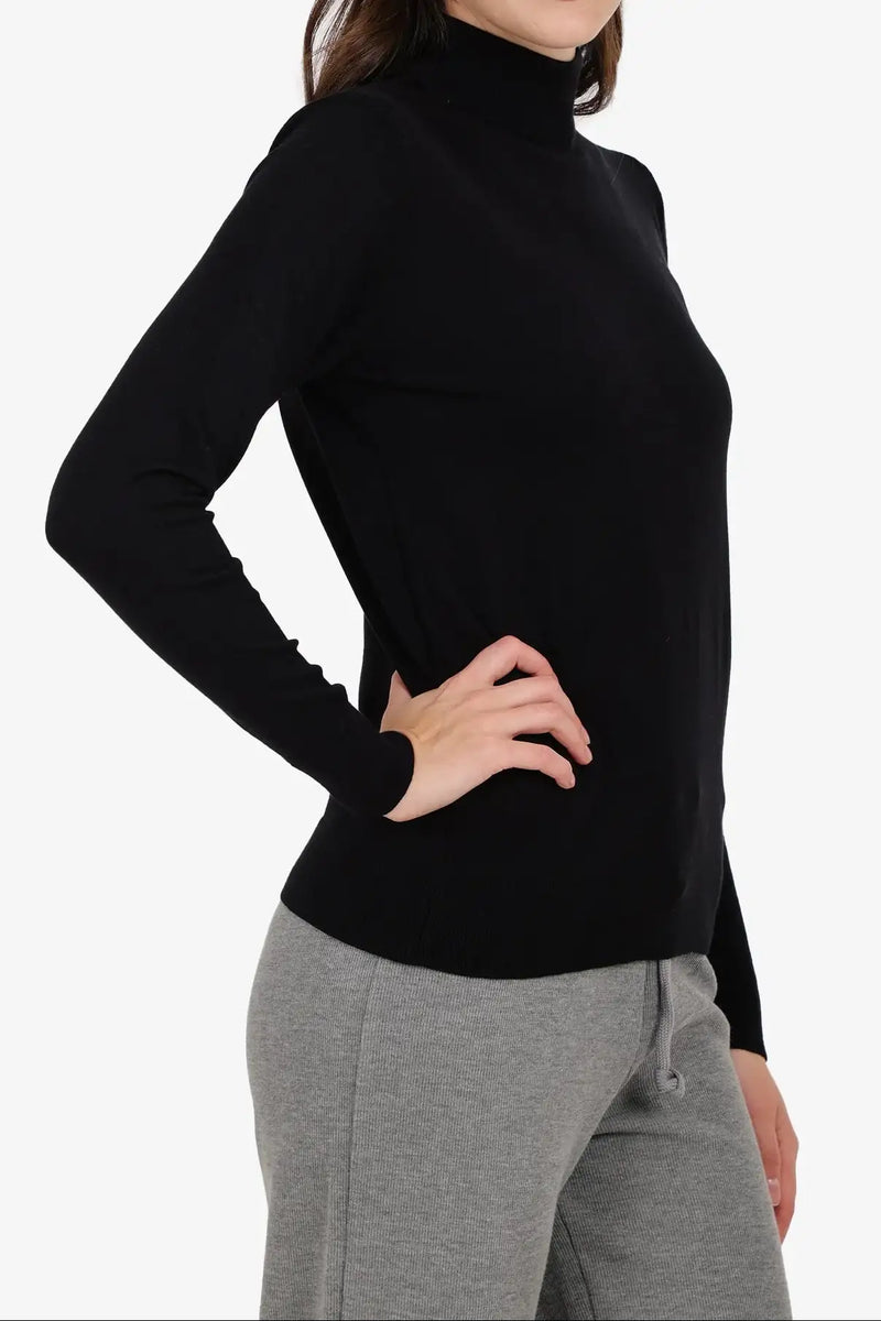 Acrylic Solid High Neck Pullover – Black