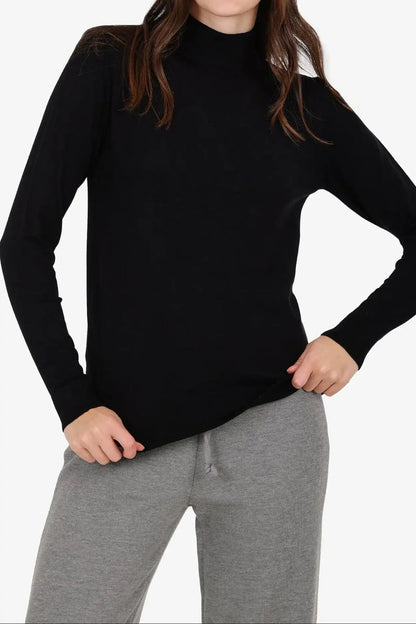 Acrylic Solid High Neck Pullover – Black