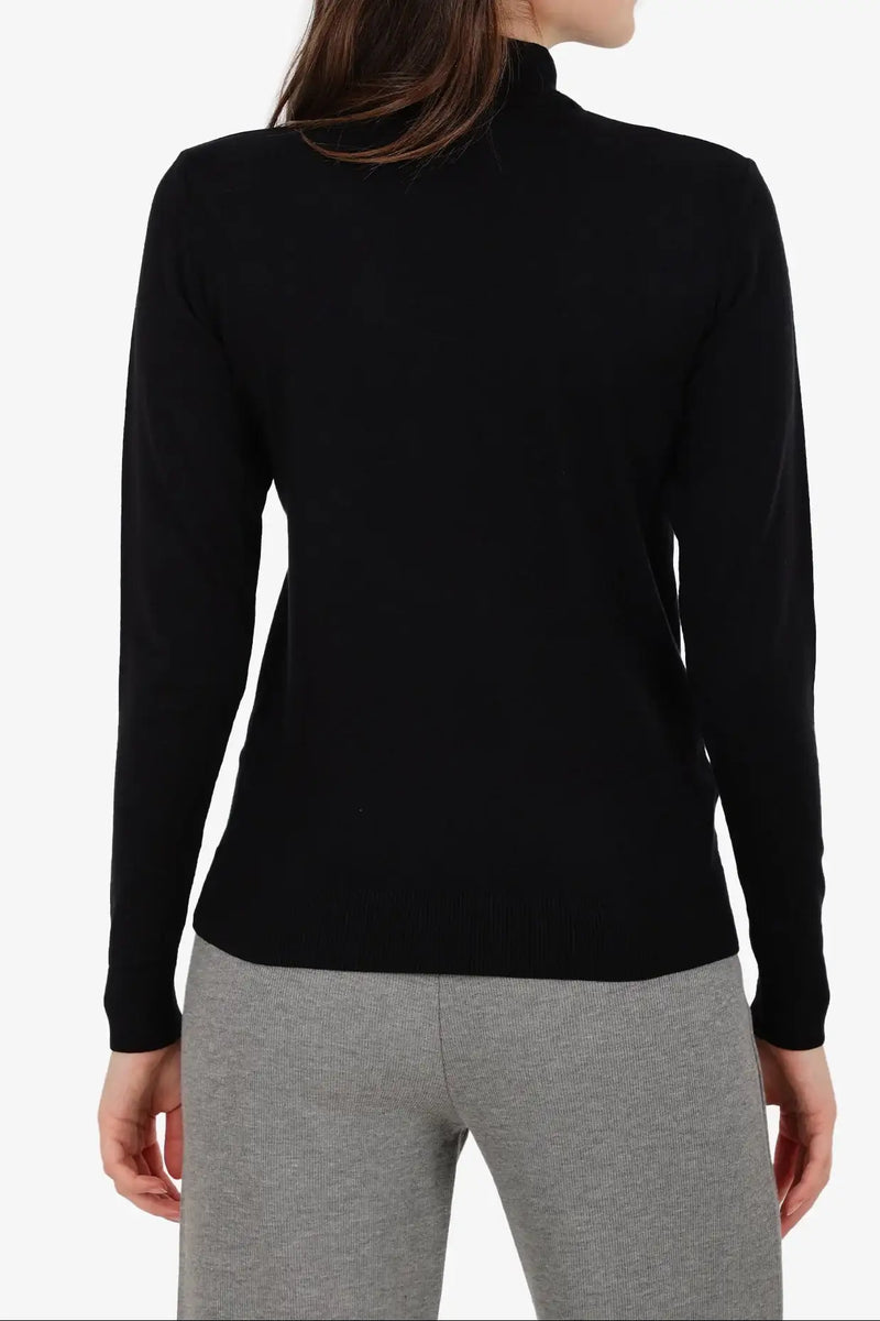 Acrylic Solid High Neck Pullover – Black