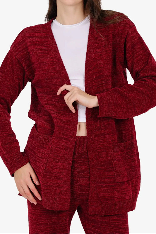 Polyester Blend Heathered Robe – Burgundy