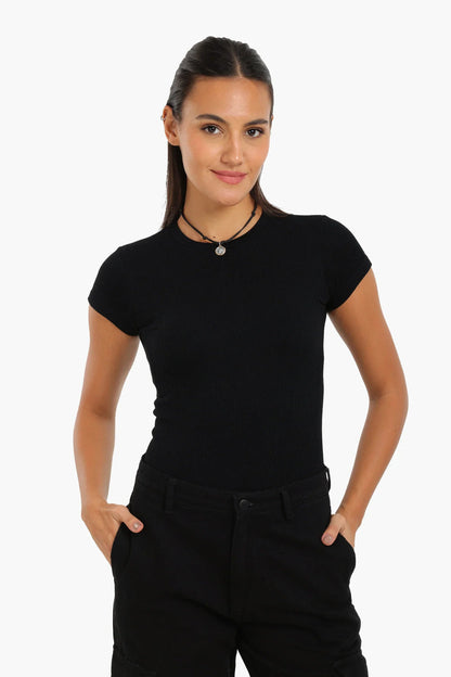 Polyamide Ribbed Slim Fit Top – Black