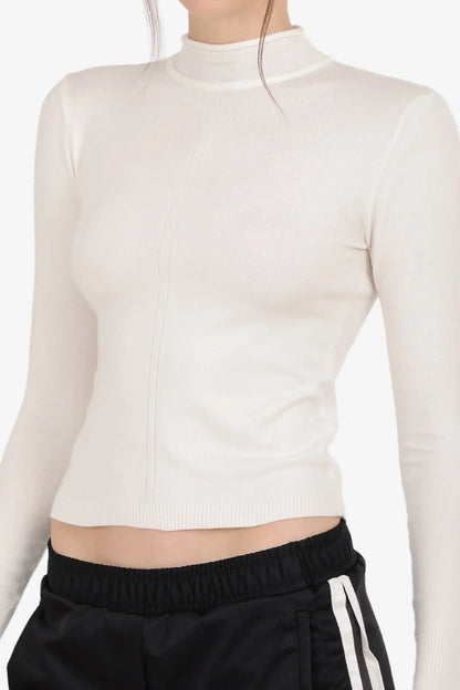 Tencel Solid Mock Neck Top – Off White