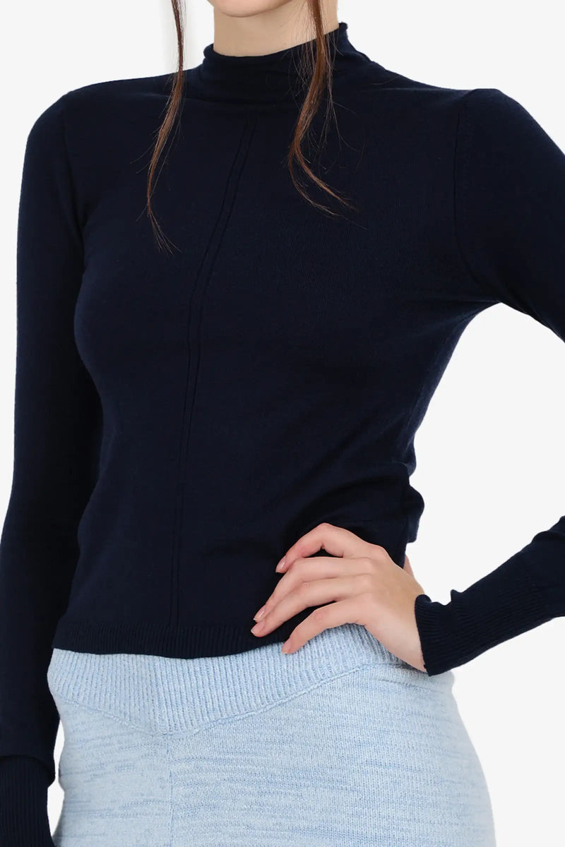 Tencel Solid Mock Neck Top – Navy