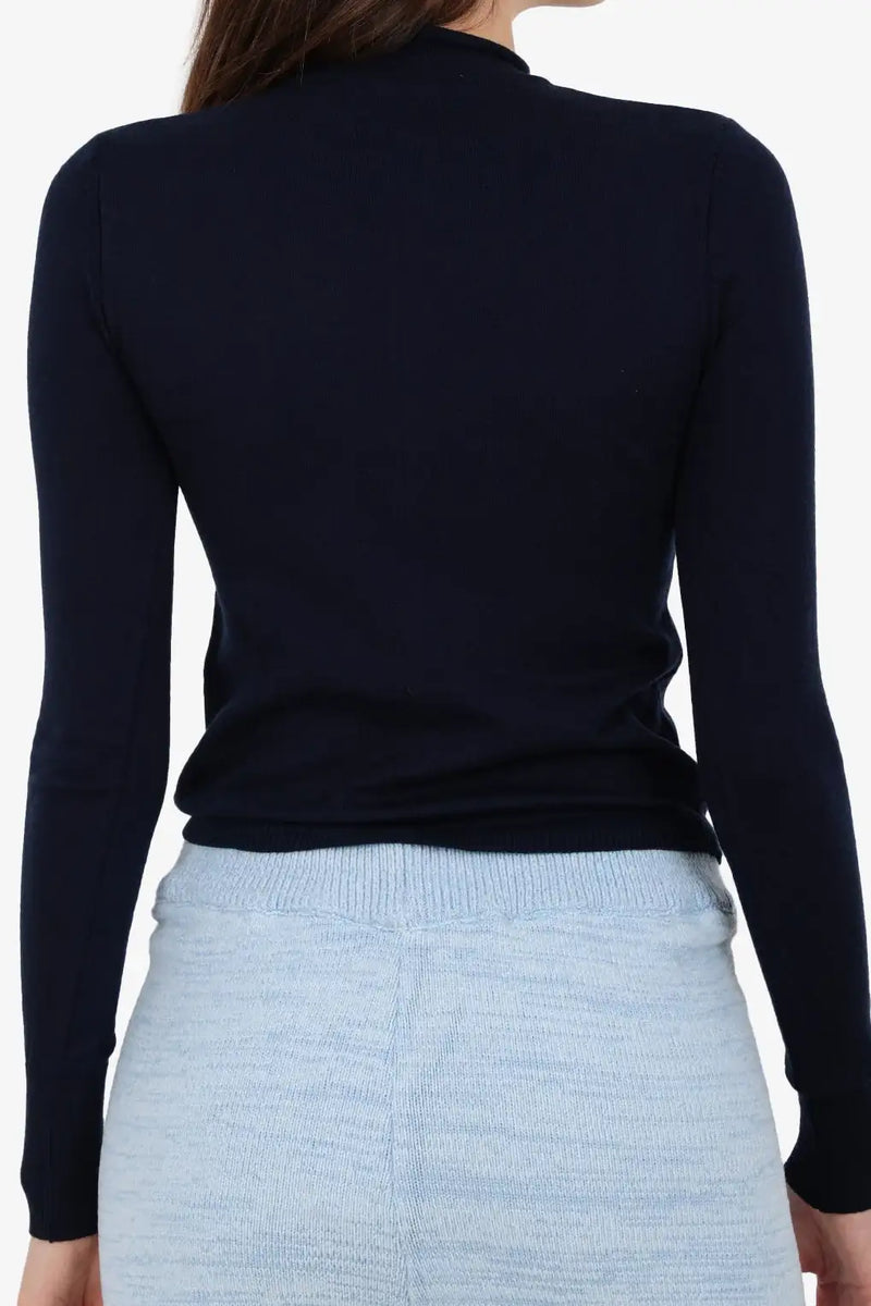 Tencel Solid Mock Neck Top – Navy