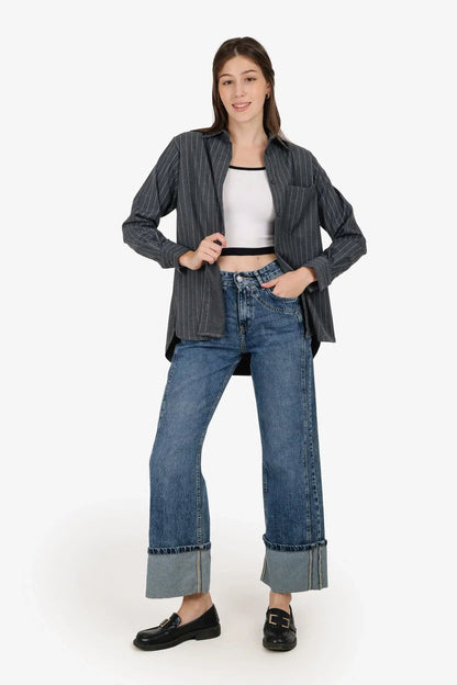 Poplin Striped Shirt – Grey