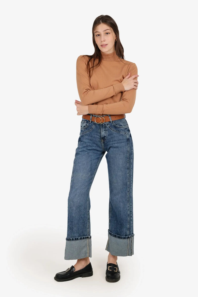 Acrylic Solid High Neck Pullover – Camel