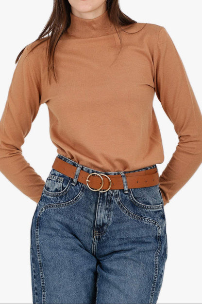 Acrylic Solid High Neck Pullover – Camel