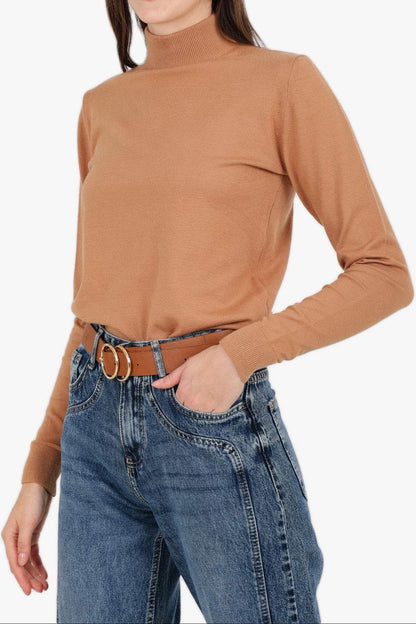 Acrylic Solid High Neck Pullover – Camel