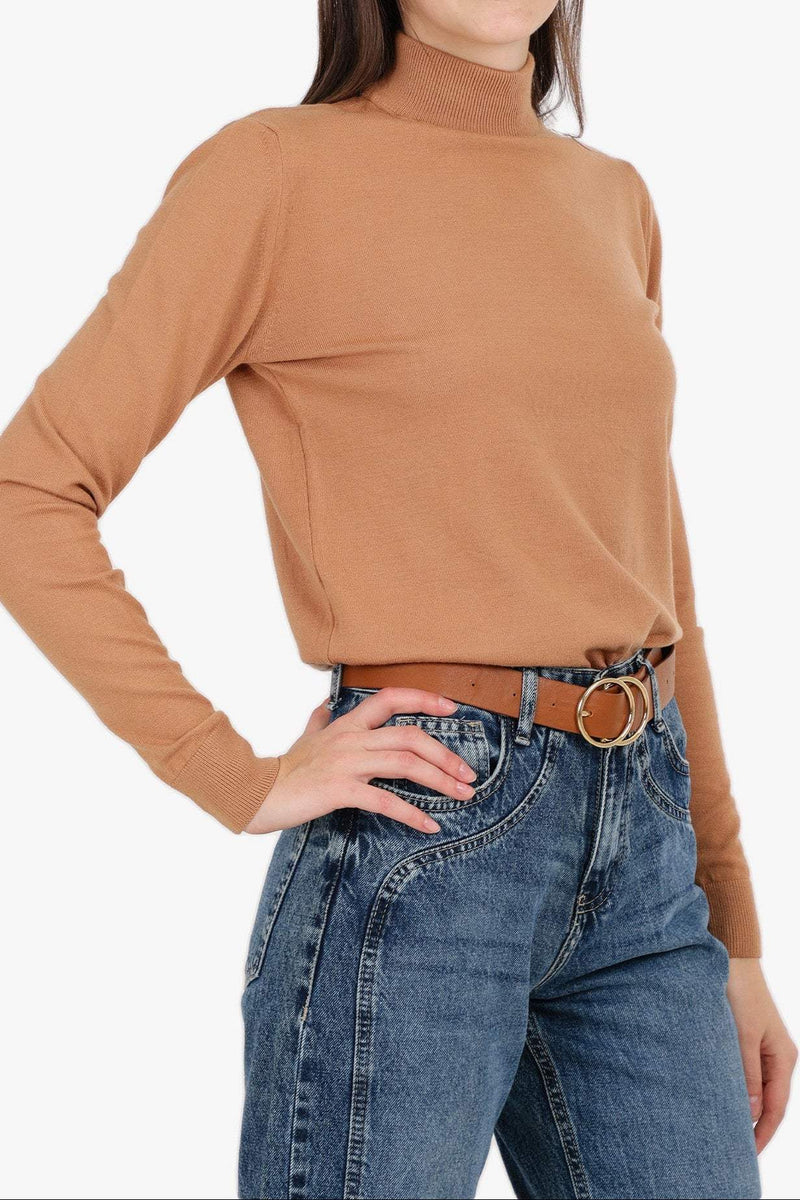 Acrylic Solid High Neck Pullover – Camel