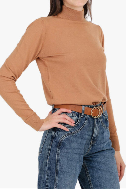 Acrylic Solid High Neck Pullover – Camel