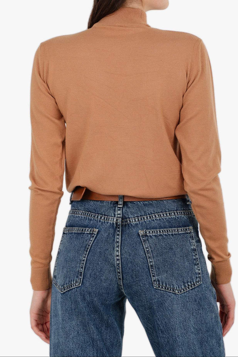 Acrylic Solid High Neck Pullover – Camel