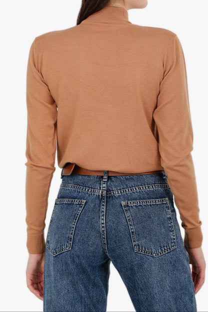 Acrylic Solid High Neck Pullover – Camel