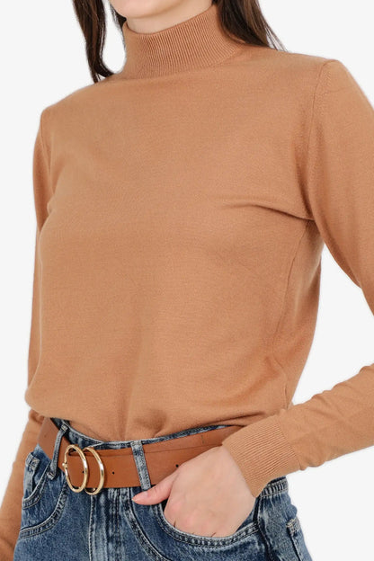 Acrylic Solid High Neck Pullover – Camel