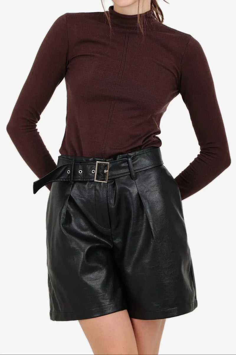 Tencel Solid Mock Neck Top – Dark Brown