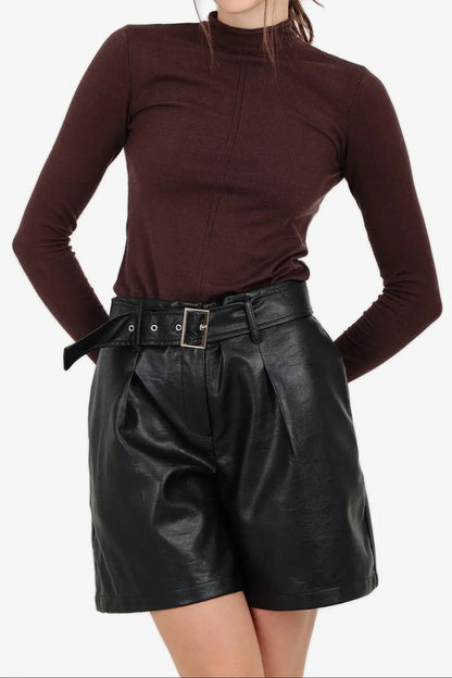 Tencel Solid Mock Neck Top – Dark Brown