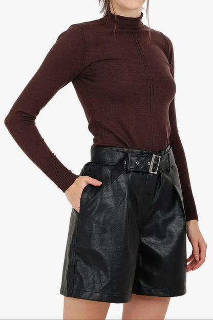 Tencel Solid Mock Neck Top – Dark Brown