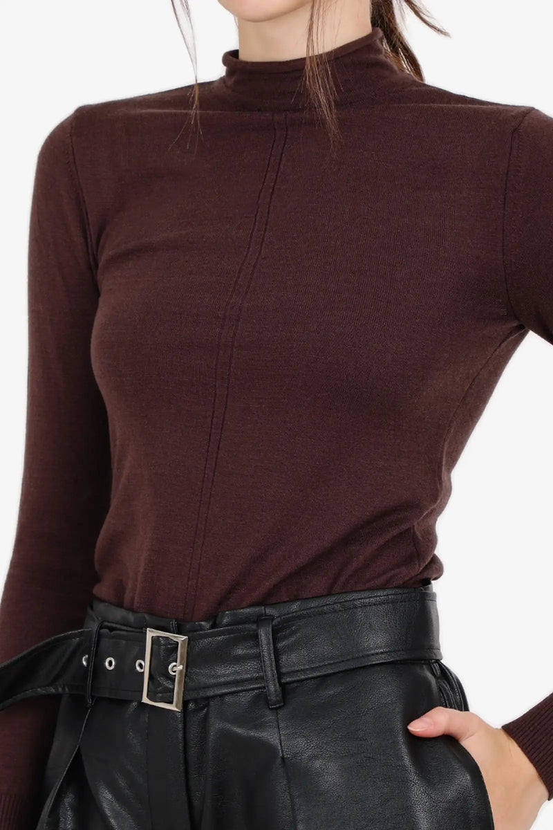 Tencel Solid Mock Neck Top – Dark Brown