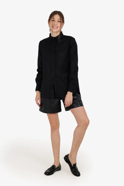 Poplin Solid High-Low Shirt – Black