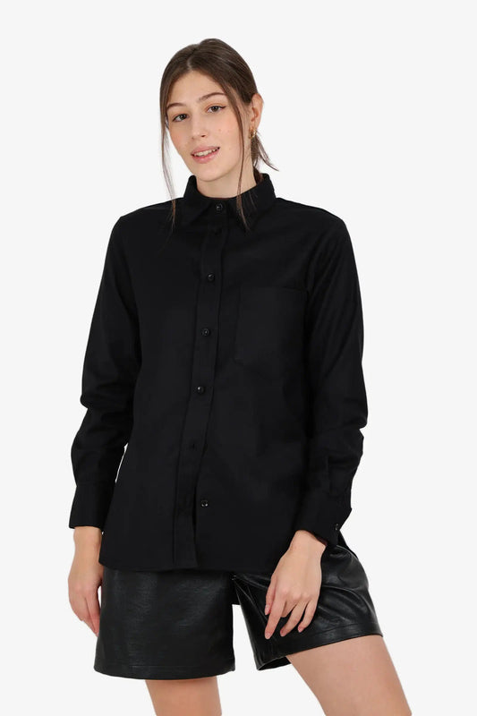 Poplin Solid High-Low Shirt – Black