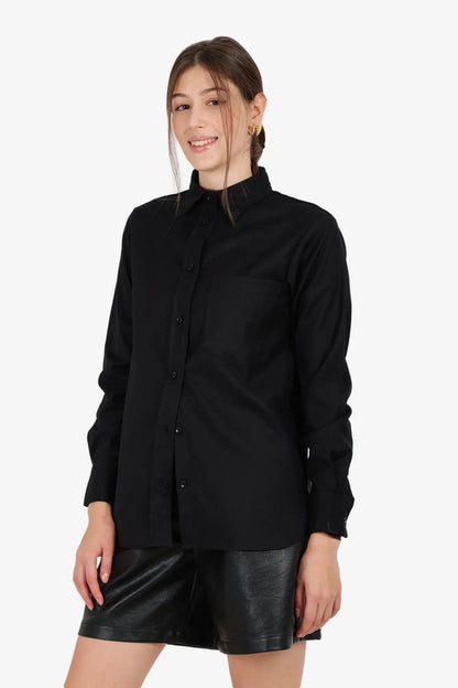 Poplin Solid High-Low Shirt – Black