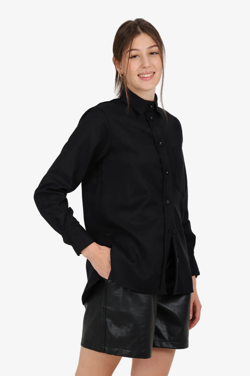 Poplin Solid High-Low Shirt – Black