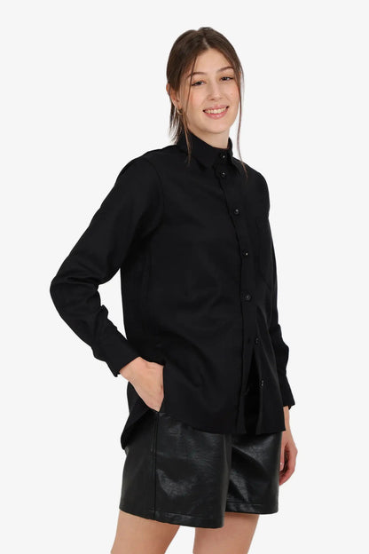 Poplin Solid High-Low Shirt – Black
