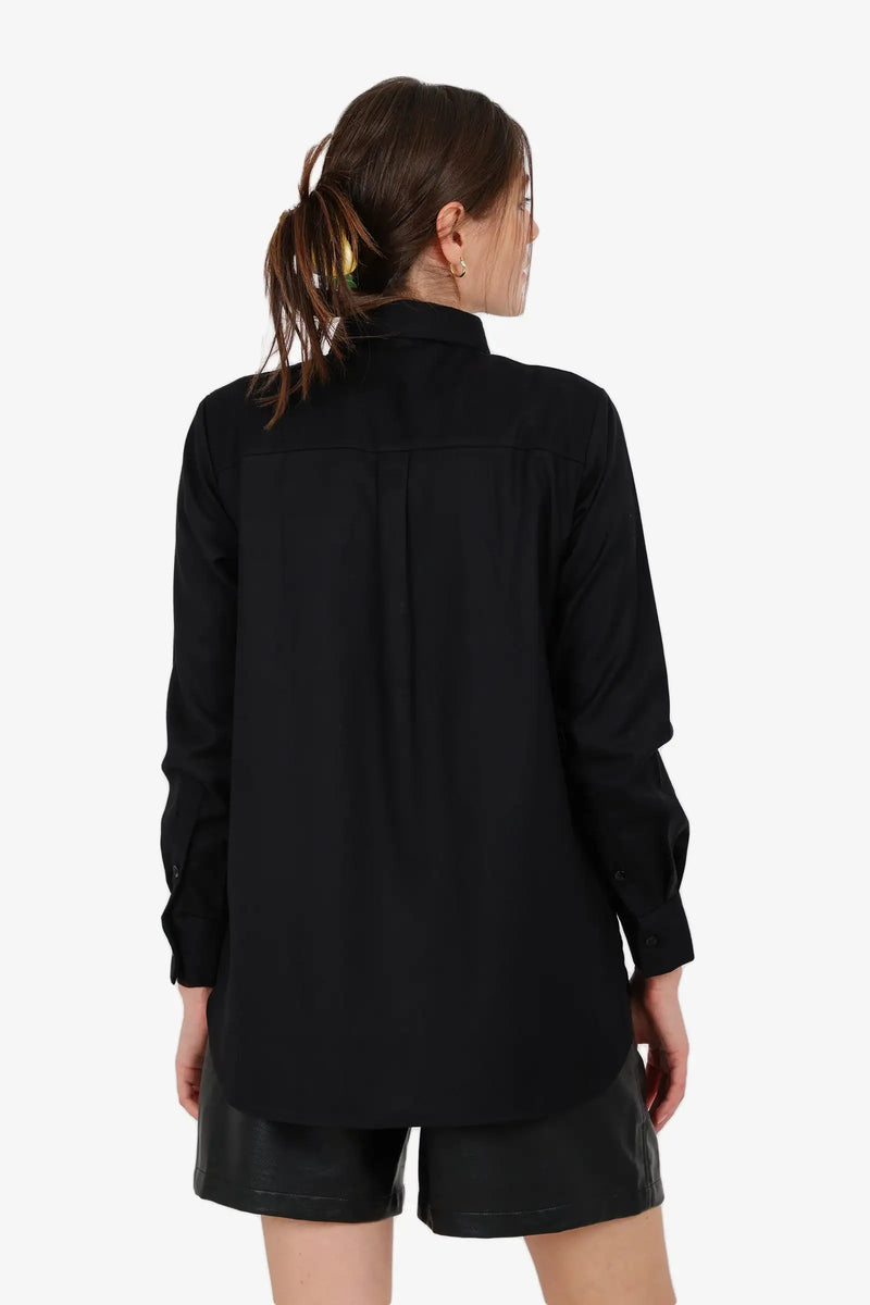 Poplin Solid High-Low Shirt – Black