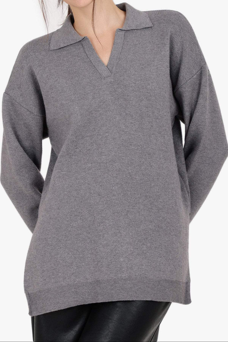 Polyamide Blend Solid Pullover – Grey