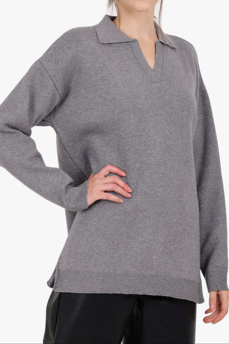 Polyamide Blend Solid Pullover – Grey