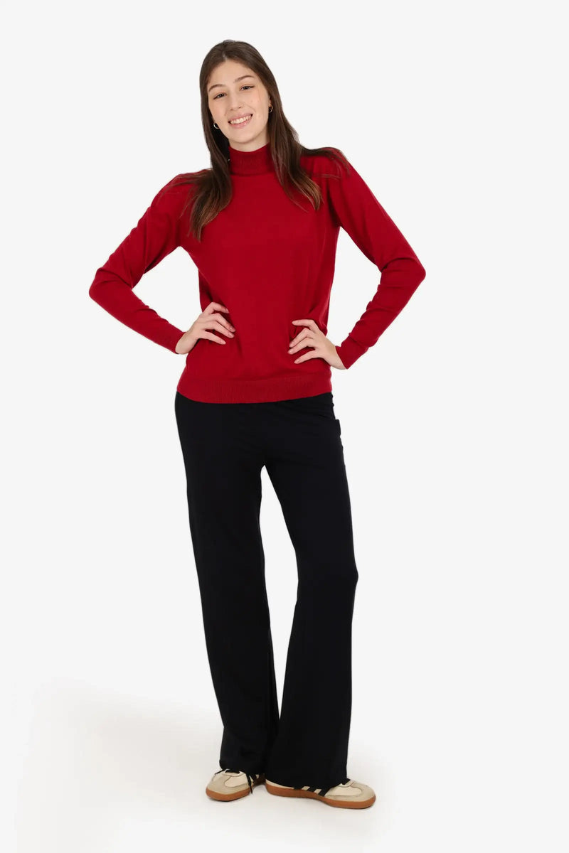 Acrylic Solid High Neck Pullover – Red