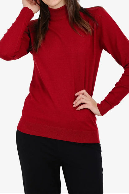 Acrylic Solid High Neck Pullover – Red