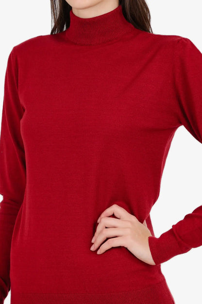 Acrylic Solid High Neck Pullover – Red