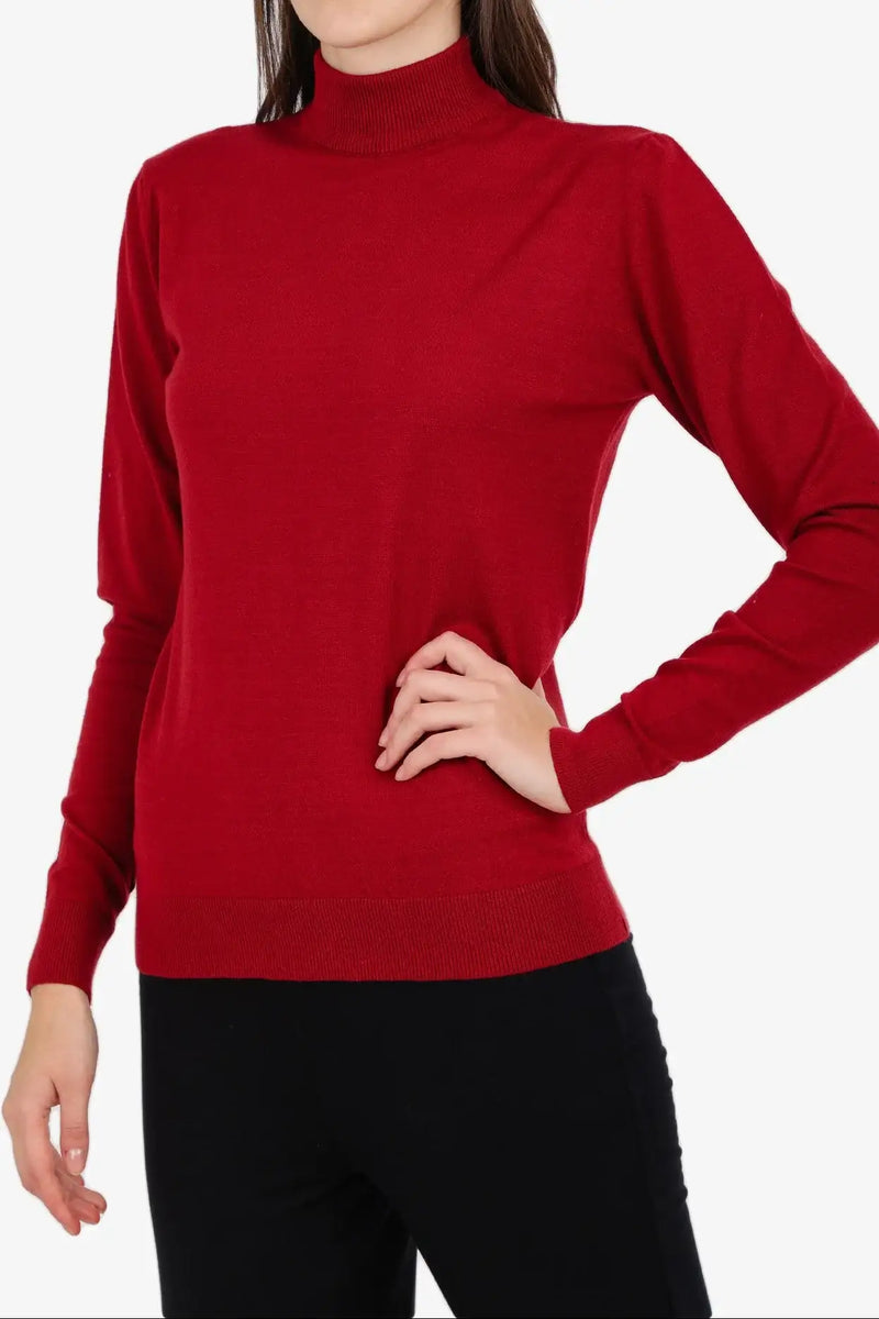 Acrylic Solid High Neck Pullover – Red